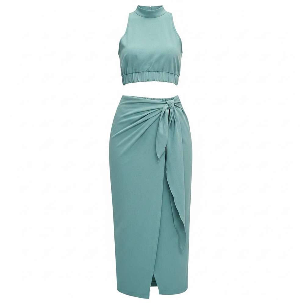 Dayday Fashion Halter Crop Top and Maxi Wrap Skirt Set
